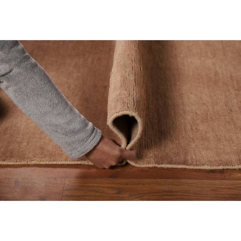 Light Brown Gabbeh Oriental Runner Rug Handmade Wool Carpet - 3'3"x 12'6"