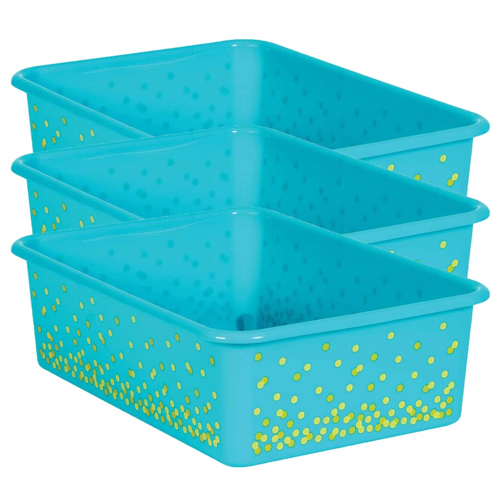 Teacher Created Resources Teal Confetti Large Plastic Storage Bin, Pack of 3