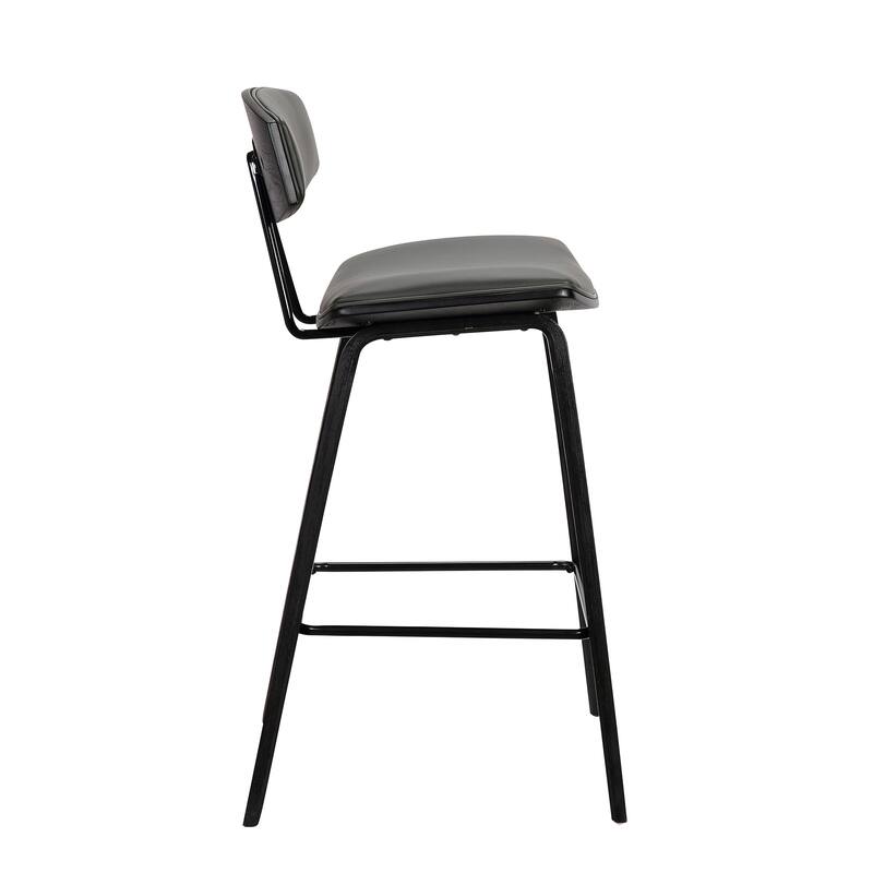Fox 26" Counter Stool, Gray Faux Leather and Black Wood