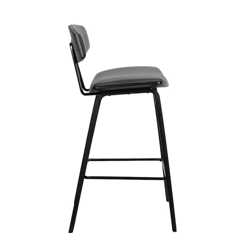 Fox 29" Bar Height Modern Bar Stool, Gray Faux Leather and Black Wood