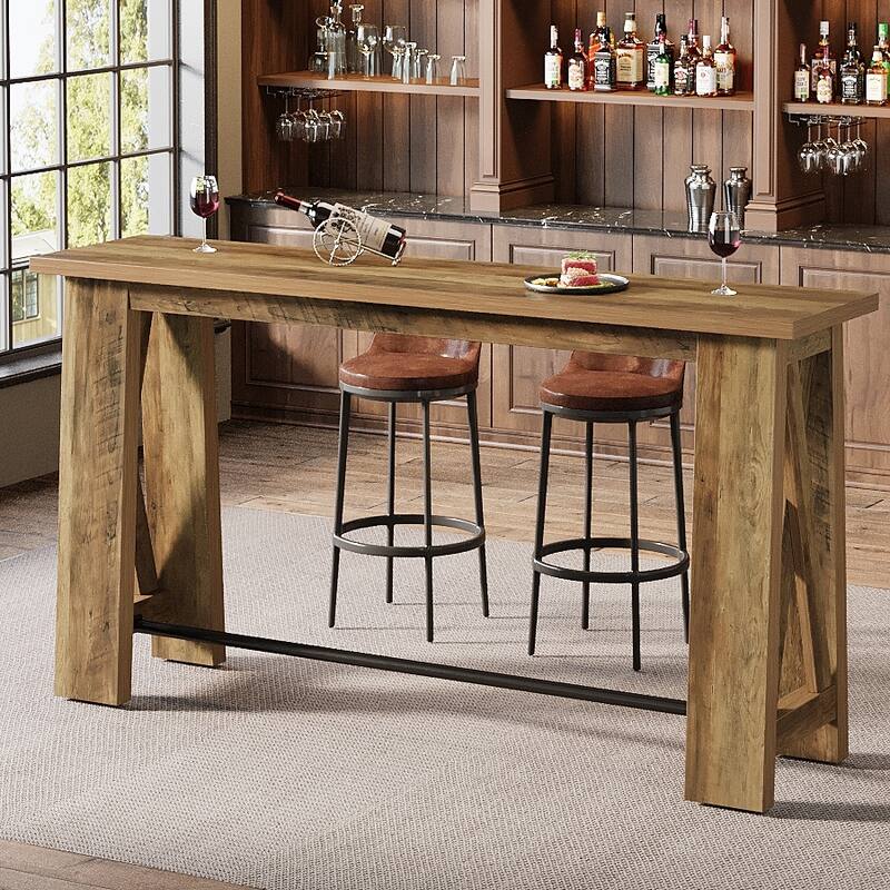 63" Counter Height Console Table, Farmhouse Entryway Table with Metal Footrest, Rectangular Narrow Kitchen Dining Table