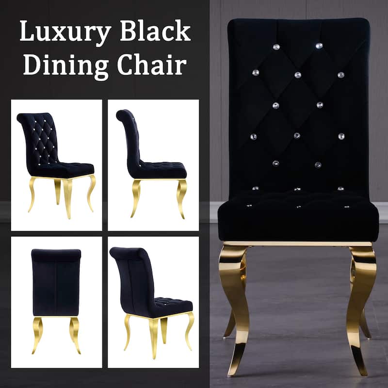 Black Velvet Dining Chairs with Polished Gold Legs