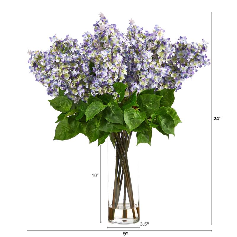 Artificial Lilac Arrangement in Vase - 24 Inch Faux Flowers Décor for Home Table Centerpiece - Purple - 9