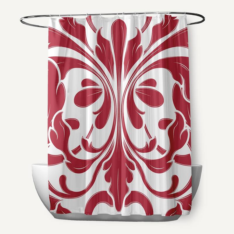 British Colonial, Geometric Print Shower Curtain - Red