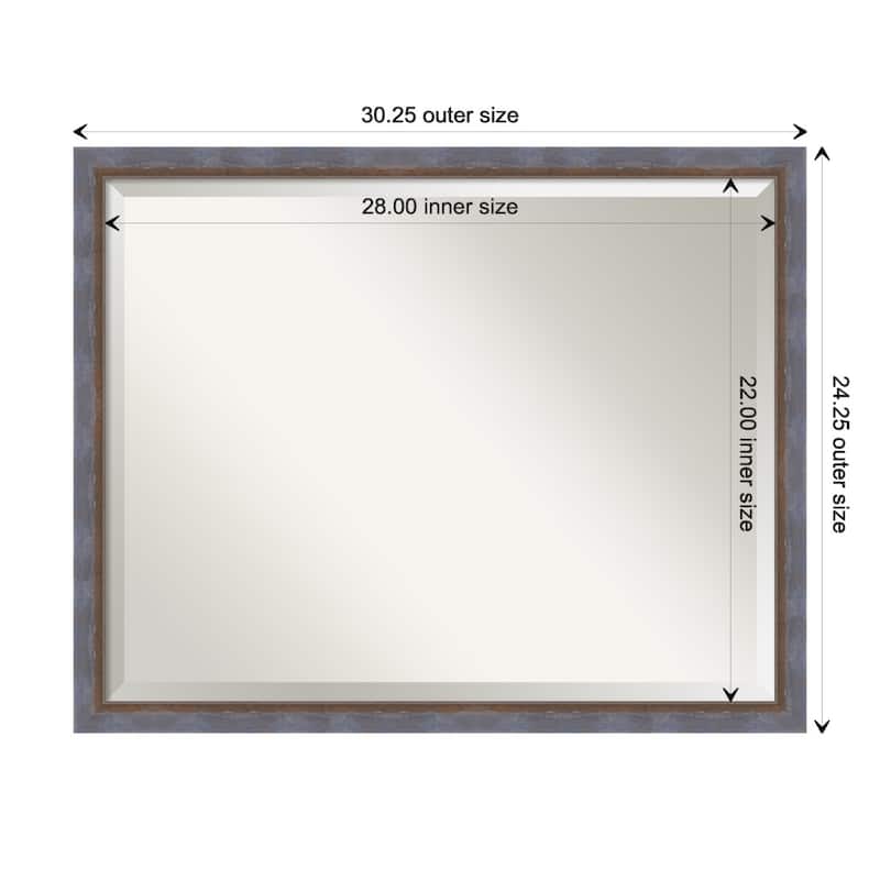 Two Tone Beveled Wood Framed Bathroom Vanity Wall Mirror - Two Tone Blue Copper - Glass Size 28x22