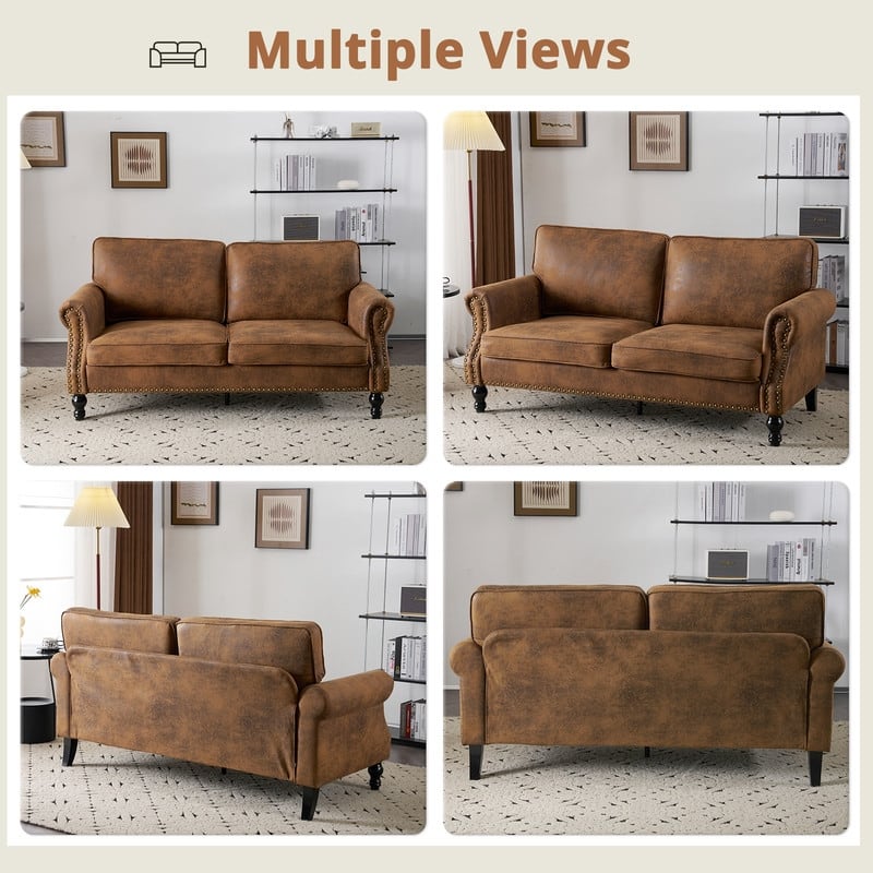 67×32×31 Mid Century Upholstered Double Sofa Indoor