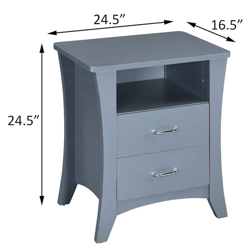 Rectangle Nightstand, Bedside Storage Cabinet with 2 Drawers, Sofa Side Table with Open Shelf, Decorative Table