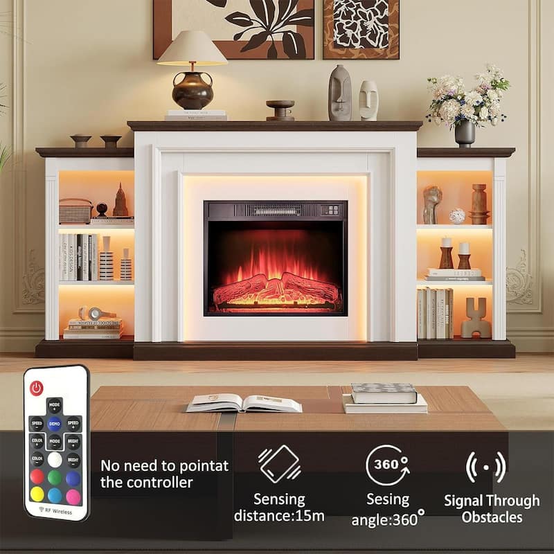 72 inch LED Electric Fireplace with Mantel Fireplace TV Stand Entertainment Center