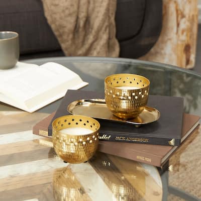 Gold or Copper or Silver Metal Scented Cutout Spotted 7 oz 1 Wick Candle with White Wax (Set of 2)