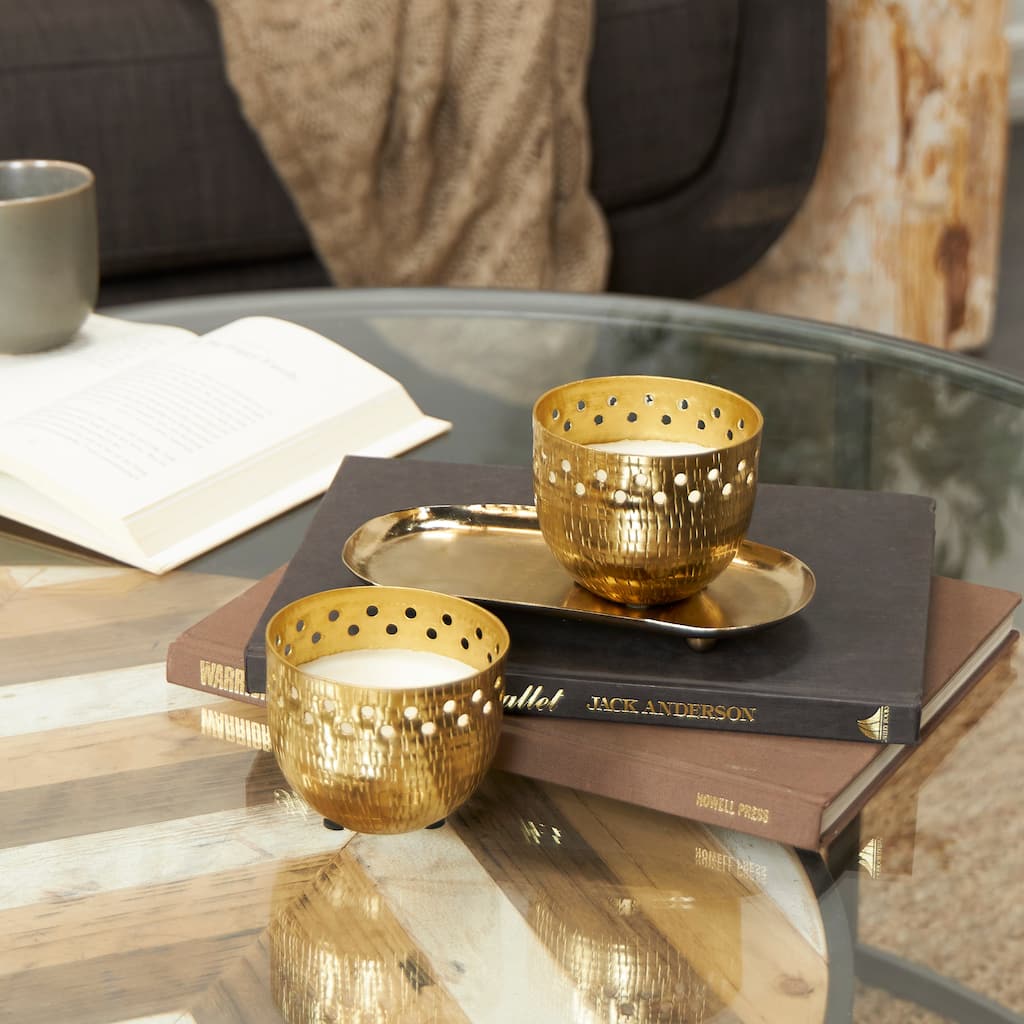 Gold or Copper or Silver Metal Scented Cutout Spotted 7 oz 1 Wick Candle with White Wax (Set of 2)