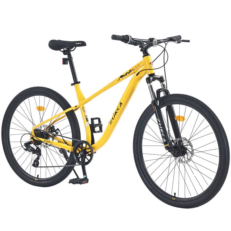 8 Speed Mountain Cycling Bike, 27.5 Inch Road Bicycle with Front Suspension & Dual Disc Brakes, Steel Frame for Boys and Girls - Yellow