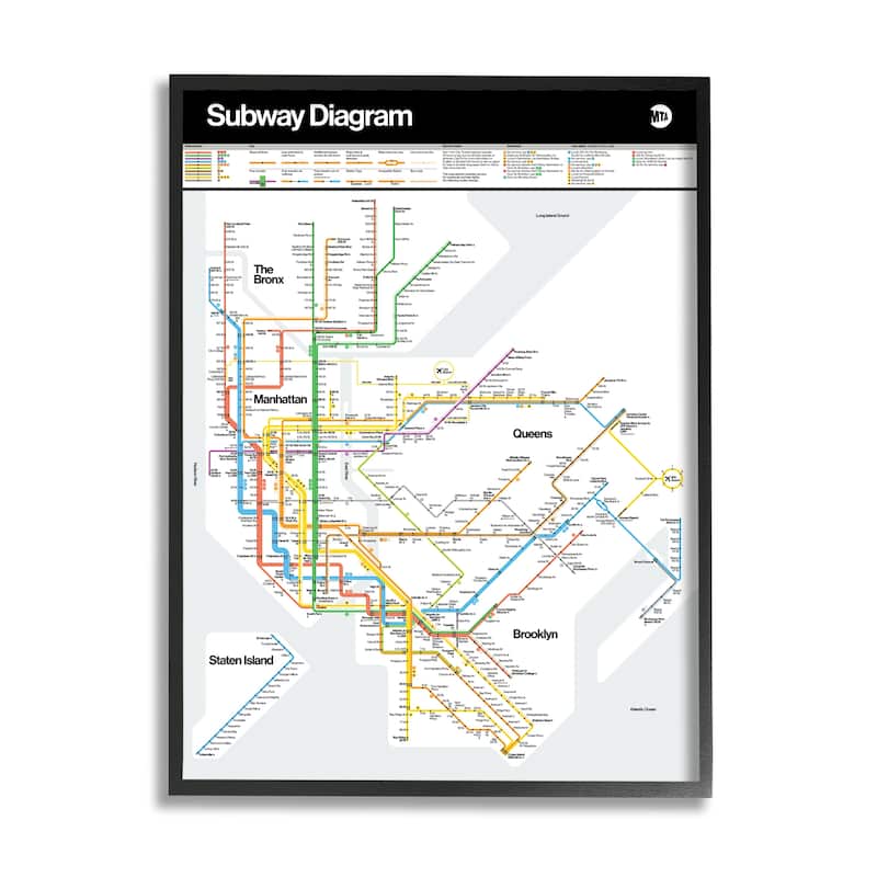 Stupell New York City Urban Subway Diagram Chart Framed Wall Art, Design by JG Studios - 24 x 30 - Black