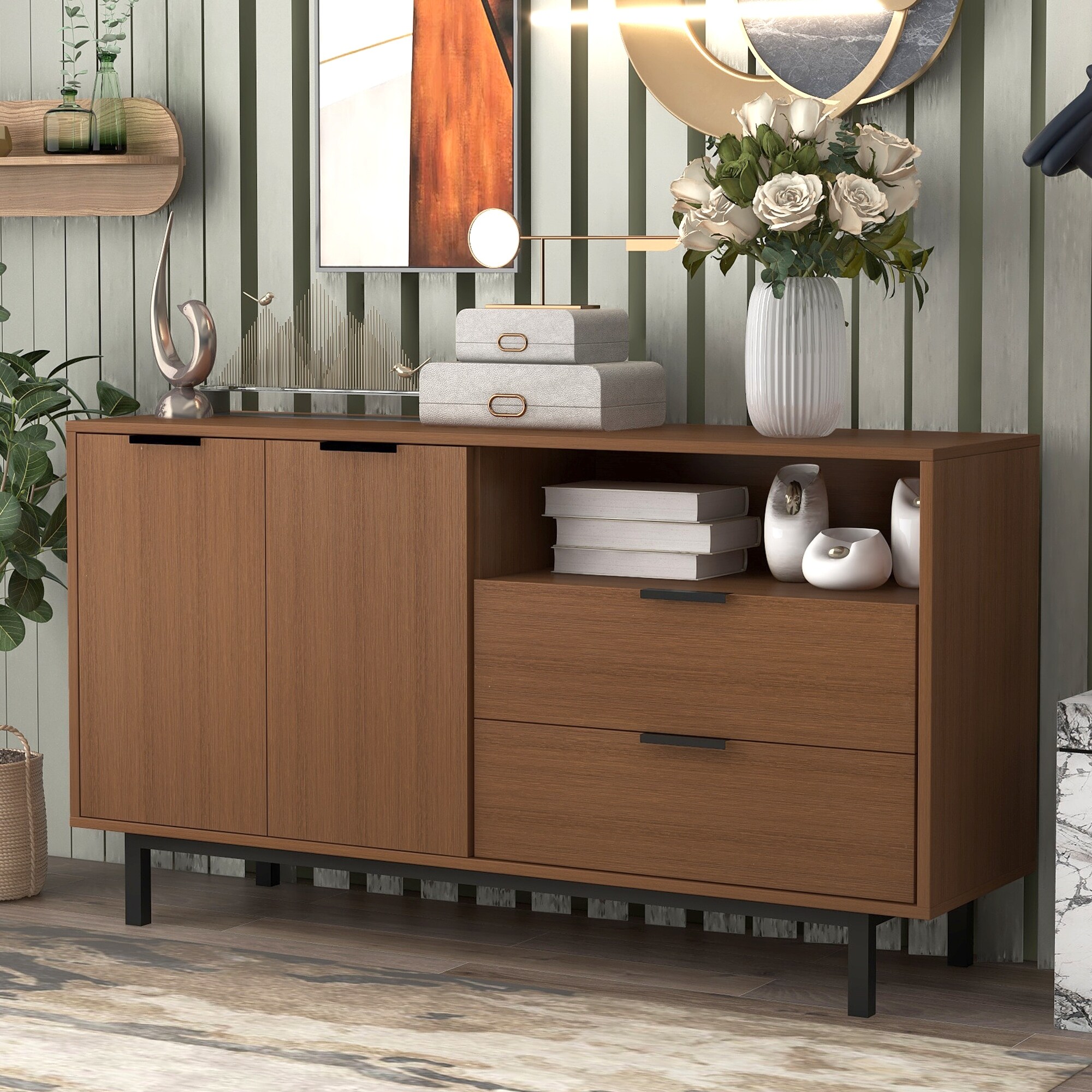 Contemporary Style Sideboard Large Storage Space Console Tab