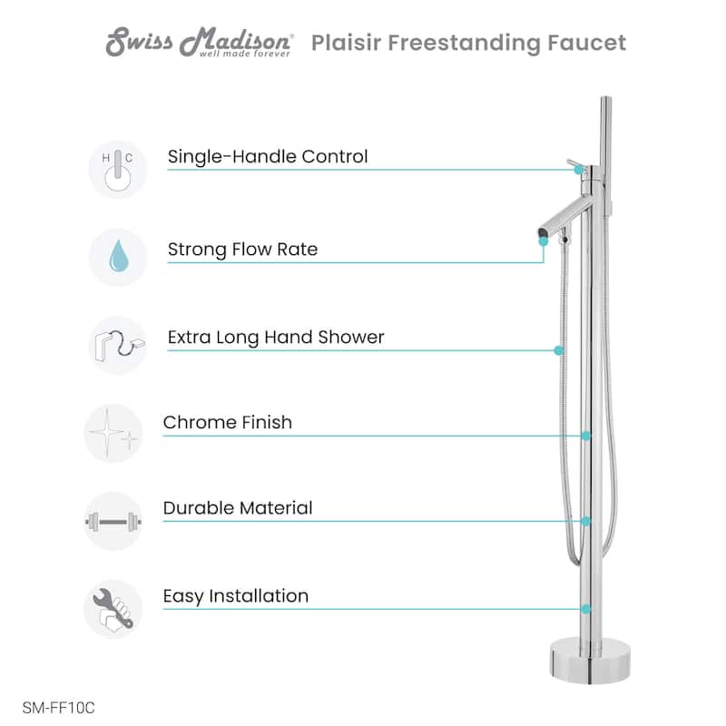 Swiss Madison SM-FF10 Plaisir Floor Mounted Tub Filler – Includes Hand