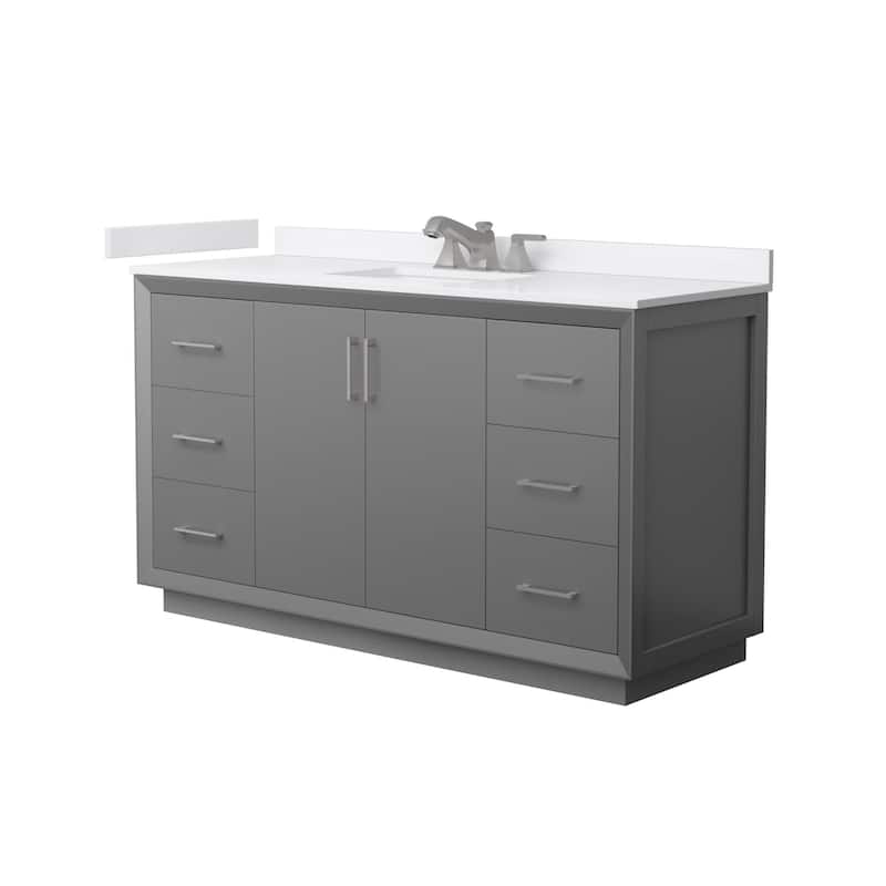 Wyndham Collection WCF4141-60S-VCA-US3MXX Strada 60" Free Standing - Dark Gray / White Cultured Marble Top / Brushed