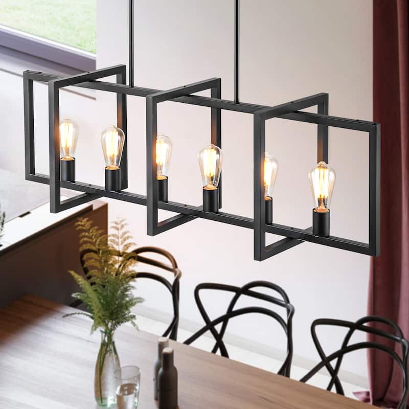 6/7-Light Industrial Pendant Lights Kitchen Island Lantern Farmhouse Linear Chandelier