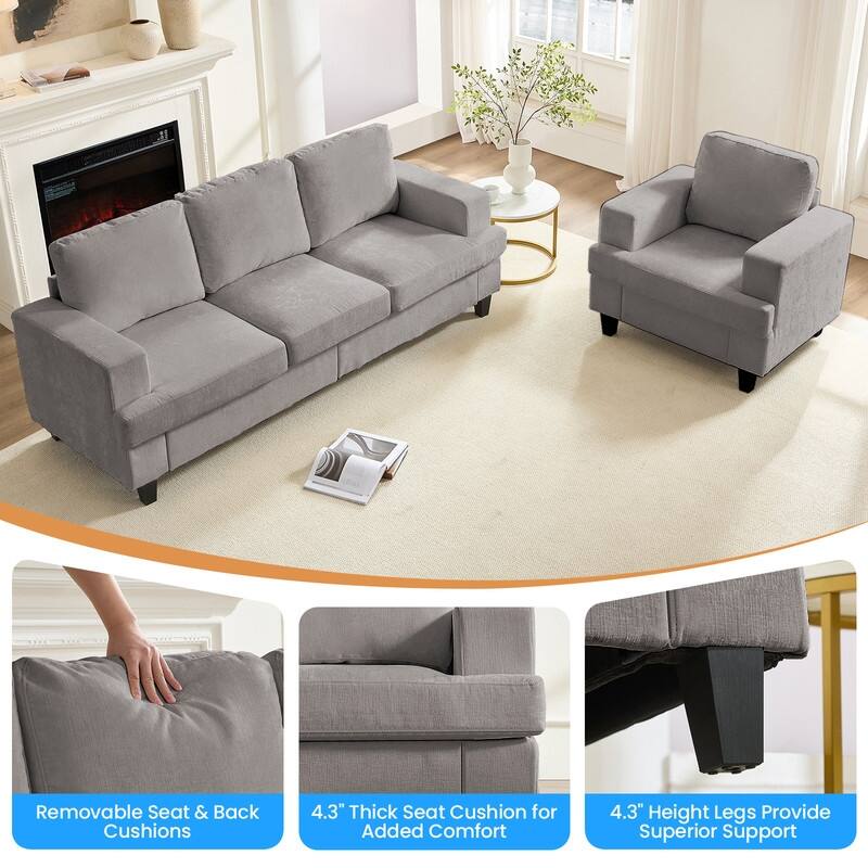 Mixoy Chenille 3 Piece Living Room Sofa Set,3-Seat Sofa/Loveseat/Armchair Sofa Sets,Modular Sectional Couch Furniture Sets
