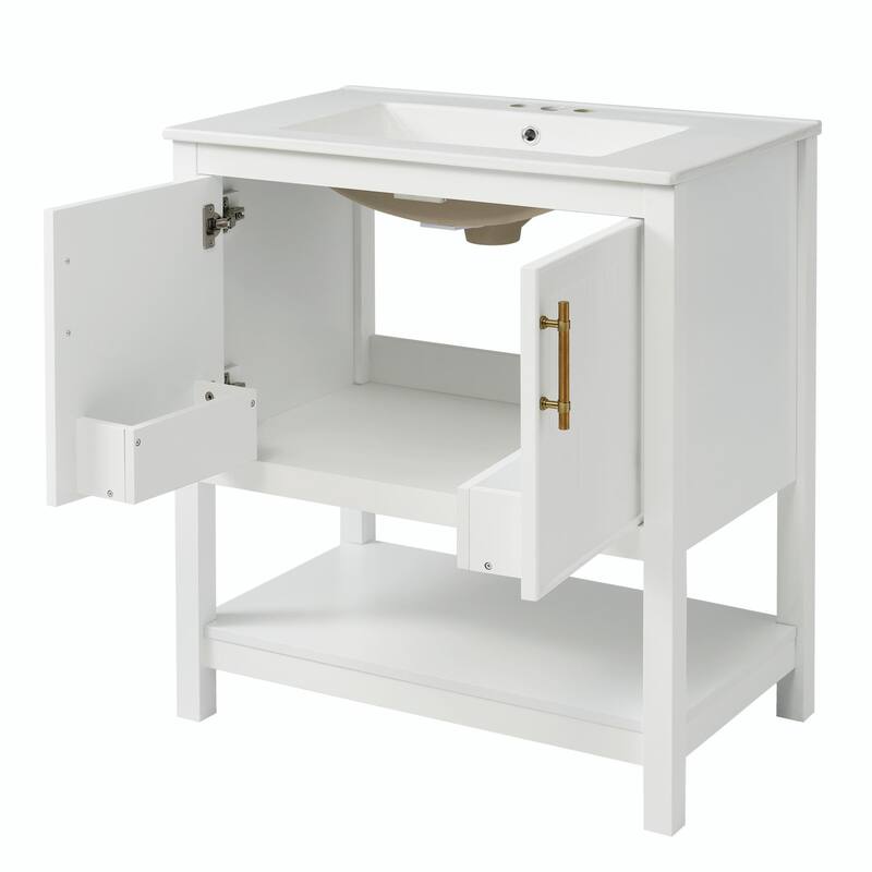 30-Inch Bathroom Vanity with Ceramic Sink and Versatile Storage