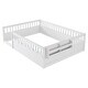 preview thumbnail 7 of 10, Full Size Floor Bed Safety Kids Bed with High Guardrails (19.6 inch), Without Slat Concise Fence Bed for Boys Girls, White