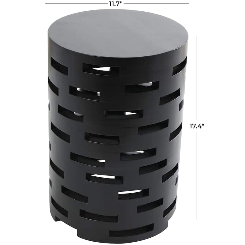 Wood Geometric Brick Inspired Cutout Side End Accent Table - Black - Roche River Decor