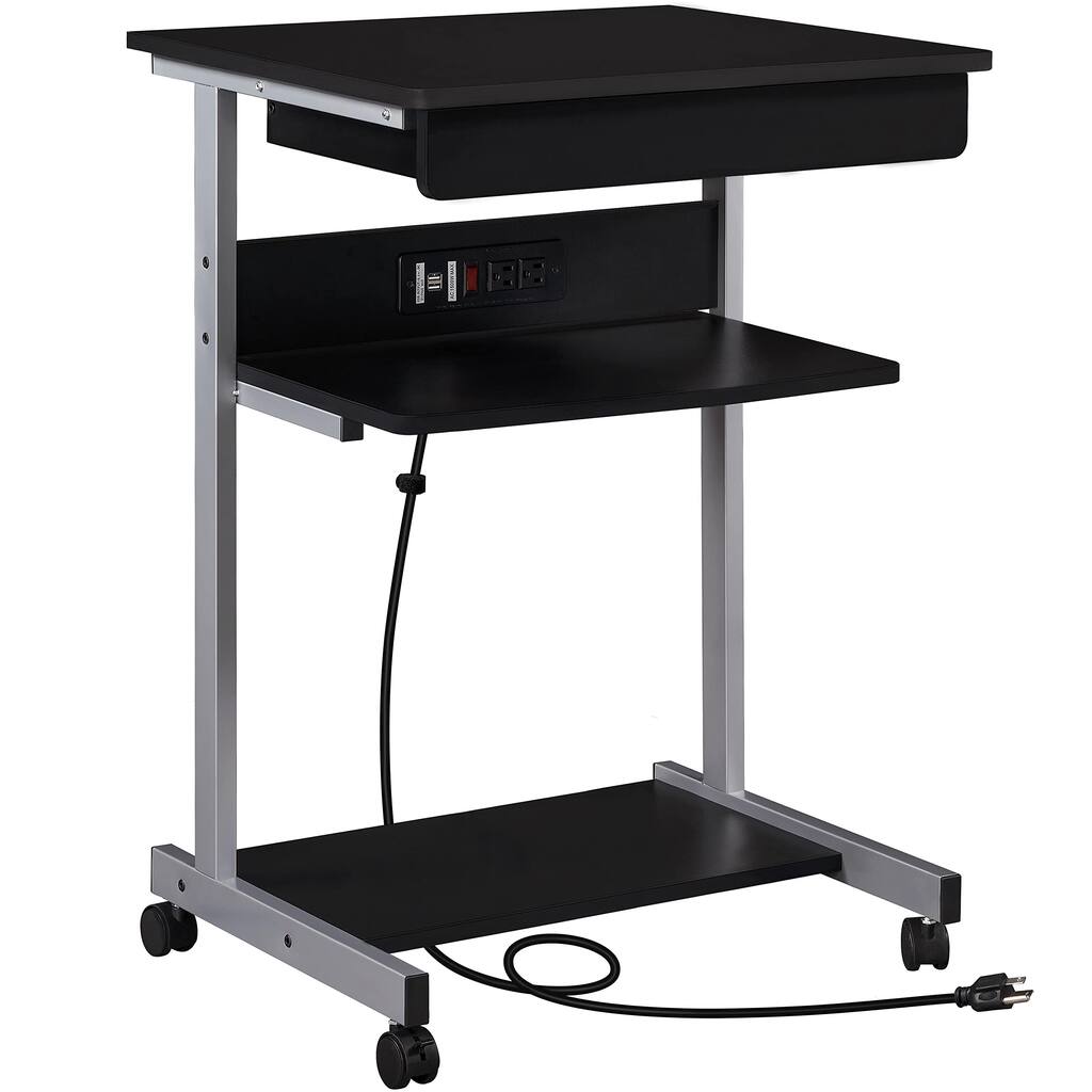 22" Mobile Laptop Desk with Power Outlet & USB Ports - Compact Workstation on Wheels for Home Office/Student Use, Black