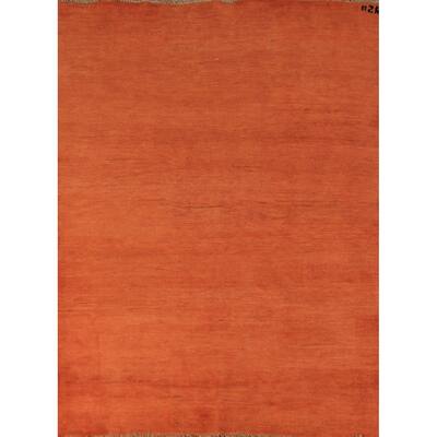 Gabbeh Modern Oriental Rug Handmade Orange Solid Wool Carpet - 5'1" x 6'2"