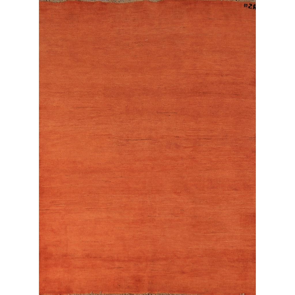 Gabbeh Modern Oriental Rug Handmade Orange Solid Wool Carpet - 5'1" x 6'2"