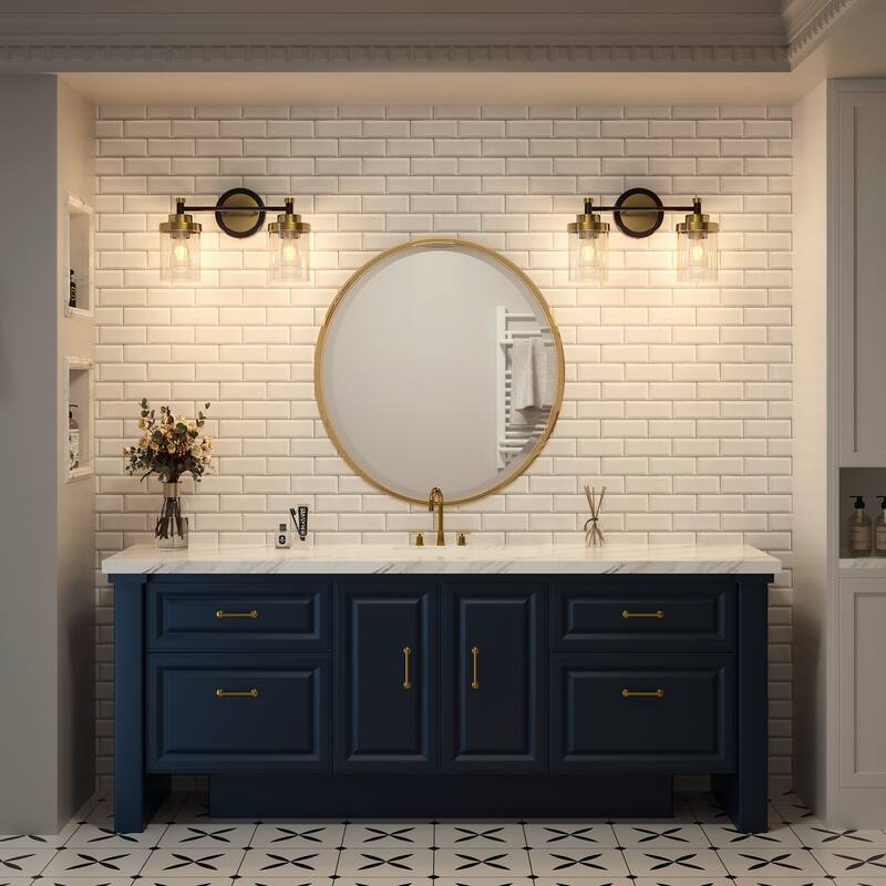 Modern Dimmable Vanity Light with Clear Ribbed Glass Shades E26 Sockets