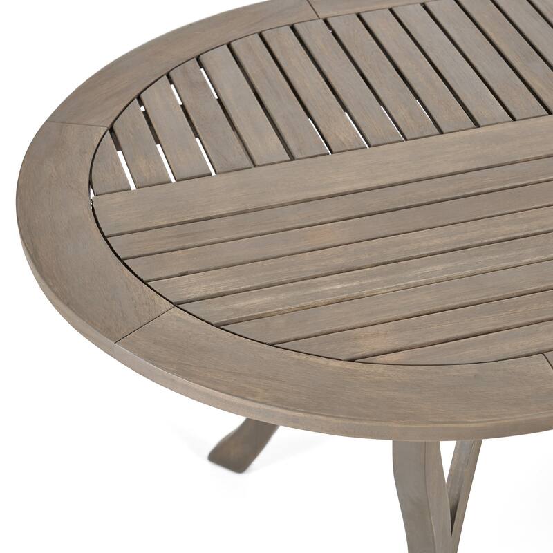 Roomfitters Outdoor Dining Table with Oval Slatted Top and Curved Legs in Solid Acacia Wood for Patio or Garden