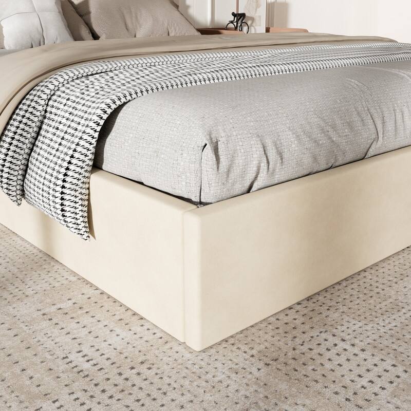 Modern Upholstered Lift-Up Storage Platform Bed with Headboard