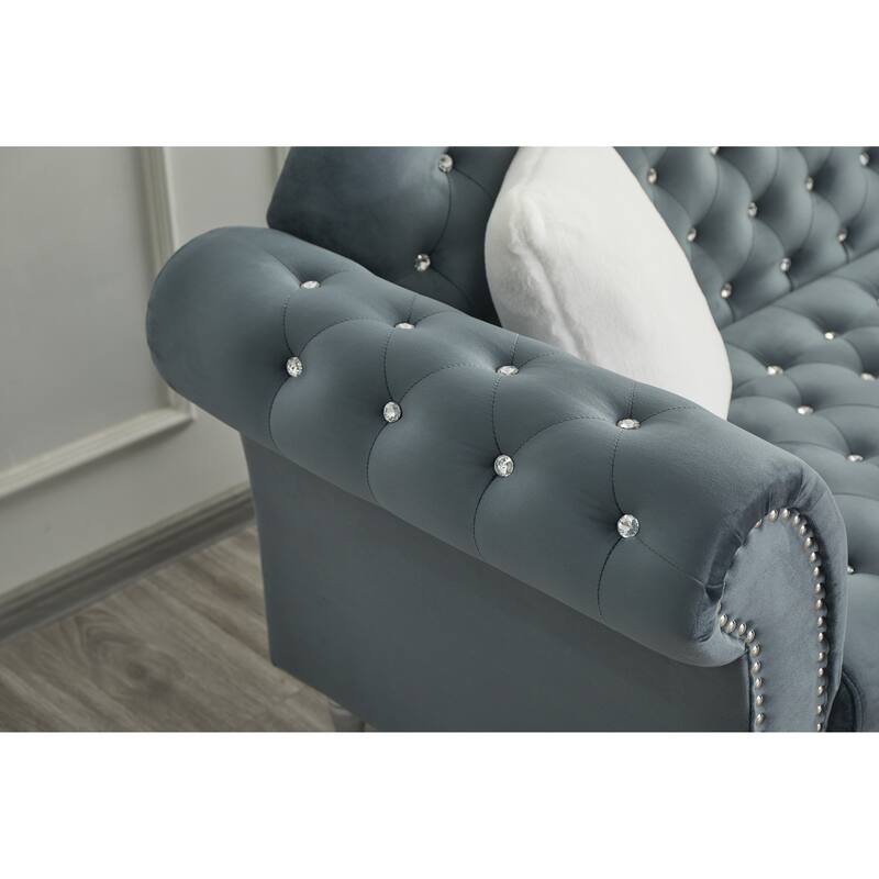 Velvet Rolled Arm Chesterfield Loveseat