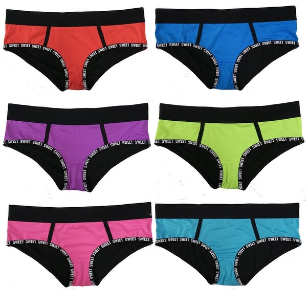 Women 6 Pack Neon Color "Sweet" Edge Matching Sports Bikini Panties