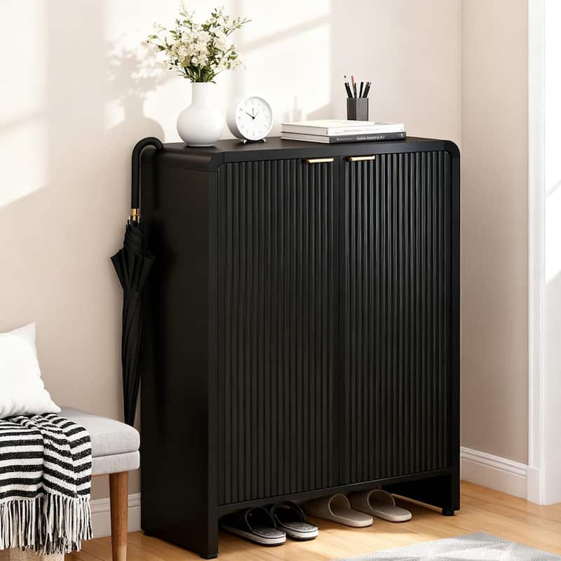 Black Shoe Cabinet, 25 Pairs Entryway Shoe Storage Cabinet with 6-Tier Shelves for Hallway