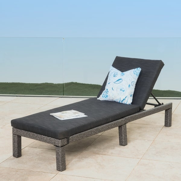 slide 2 of 13, Puerta Outdoor Adjustable Wicker Chaise Lounge with Cushion by Christopher Knight Home Dark Grey with Mixed Black