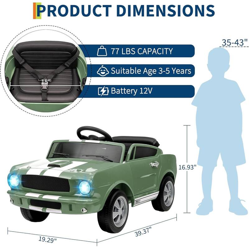 12v Electric Vehicle Licensed Shelby GT350 Ride on Car Toy for Kids Best Gifts
