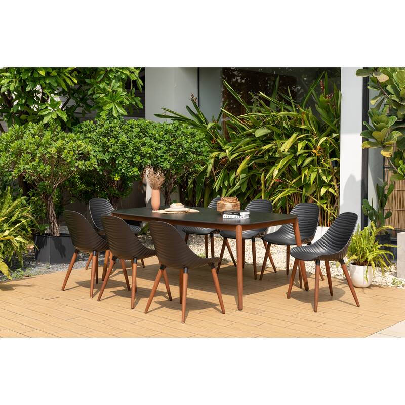 Amazonia FSC Certified Wood Dayer Outdoor Patio Black Dining Set - 9PC