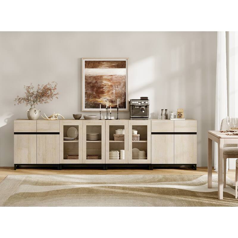 Modern Sideboard with Adjustable Shelves, 4 in 1 Storage Cabinet with Glass Doors, Coffee Bar Cabinet