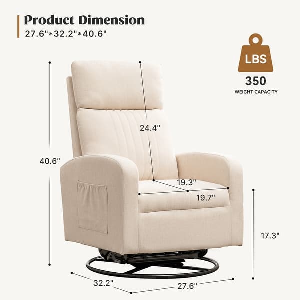dimension image slide 7 of 9, HOMYKA Swivel Glider Rocker Accent Chair for Nursery with Side Pocket