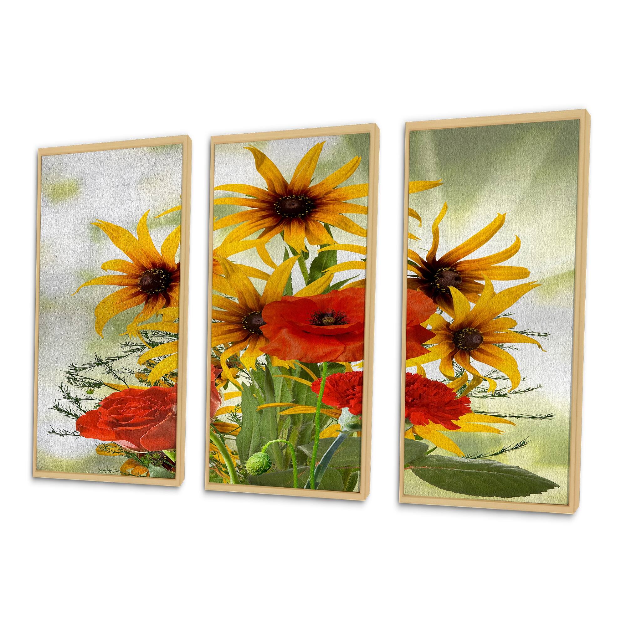 Designart "Sunflowers and Poppies In The Wild" Traditional Framed Art