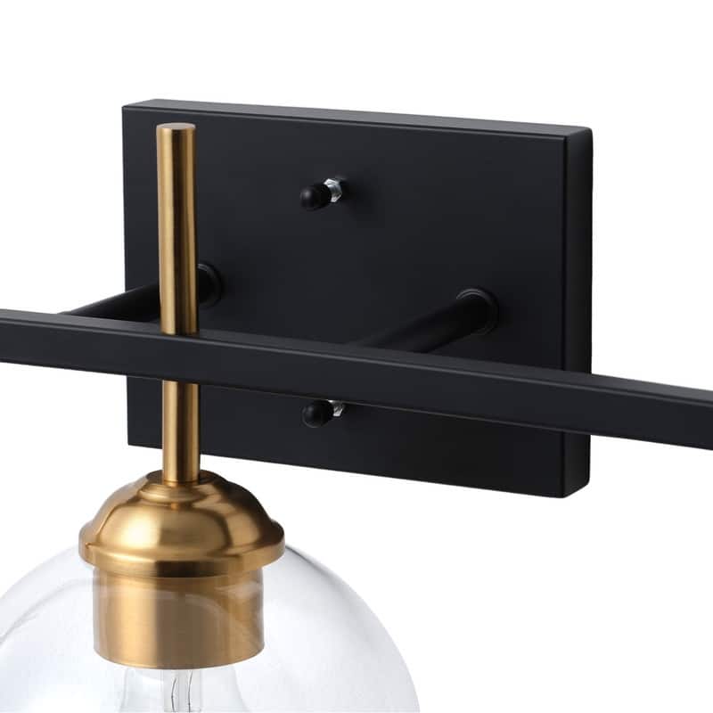3 Light Industrial Vanity Light Matte Black with Antique Copper Accents Clear Tube Glass Shades
