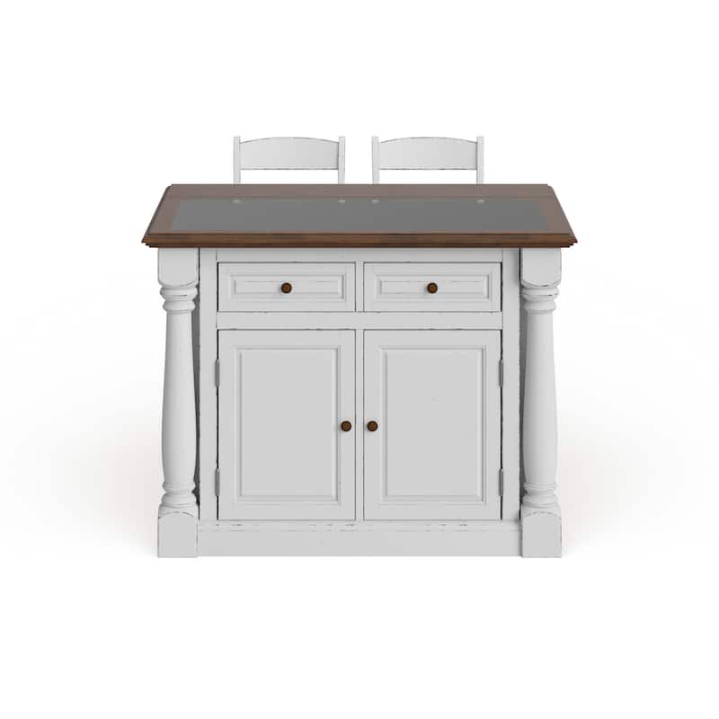 Monarch Off-White Kitchen Island with Granite Top and 2 Stools