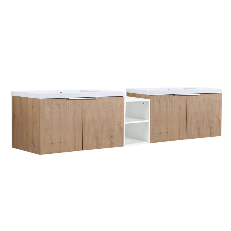 60 Inch Bathroom Vanity with Soft Close Doors, Resin Sink, Ample Storage and Matching Small Shelves (KD Packing)