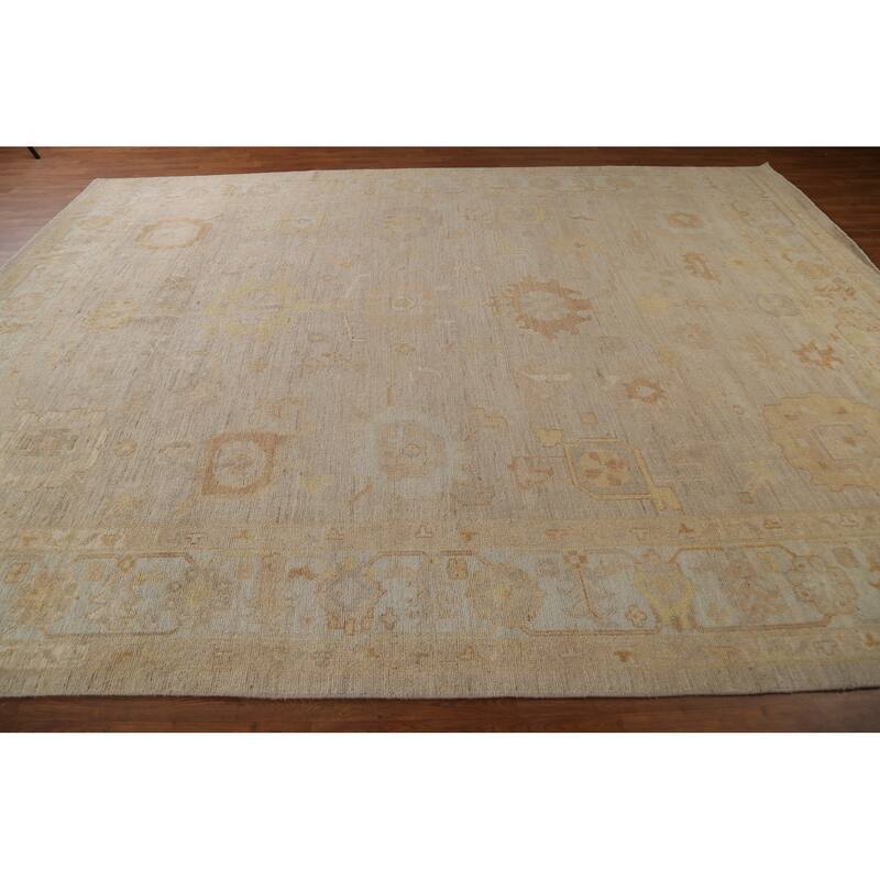 Vegetable Dye Oushak Turkish Wool Area Rug Handmade Oriental Carpet - 9'2" x 11'11"