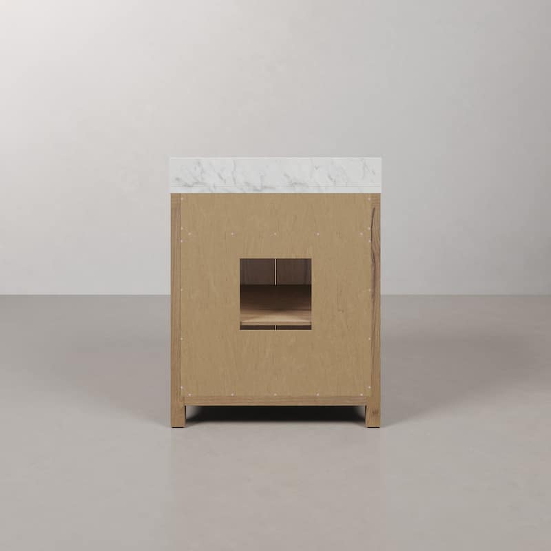 Perris 30 In. Single Rectangle Sink Bathroom Vanity With Engineered Carrara White Marble Top In Weathered Oak