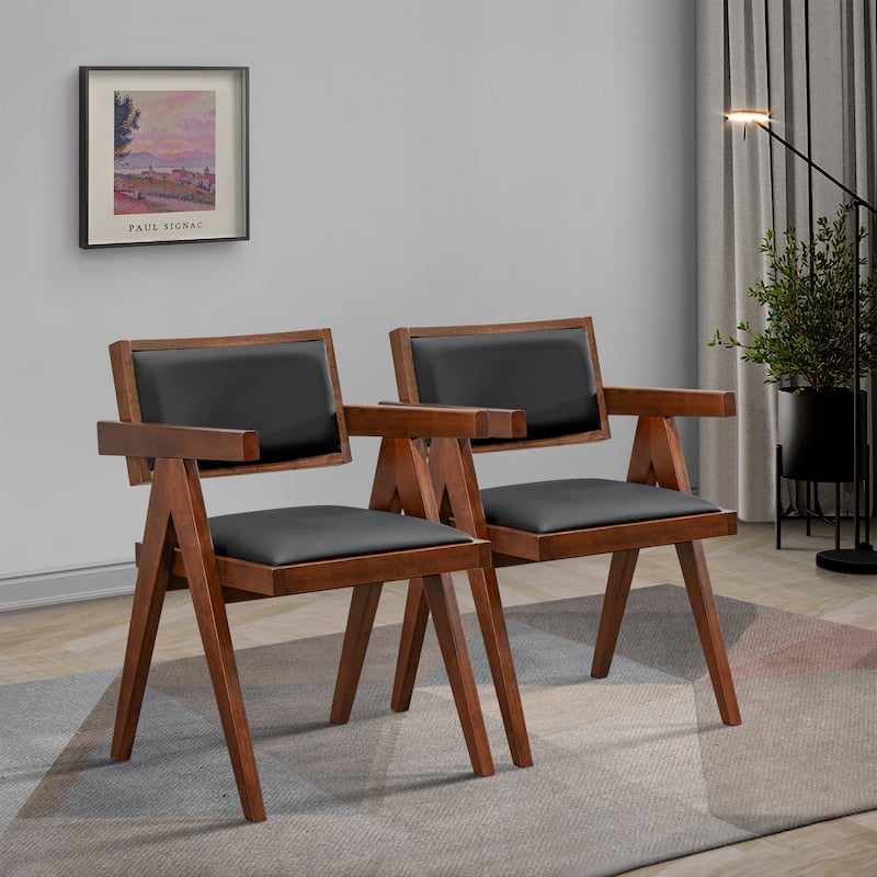 GDFStudio - Athena Mid-Century Silhouette Vegan Leather Dining Chair with Solid Wood Frame & Ergonomic Arm Design, Set of 2