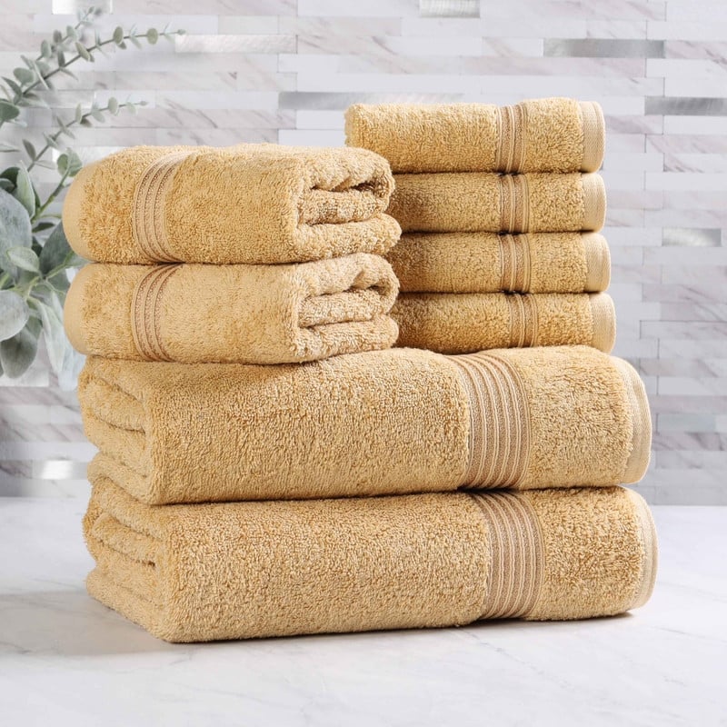 Superior Heritage Egyptian Cotton Absorbent 8-Piece Towel Set - Gold