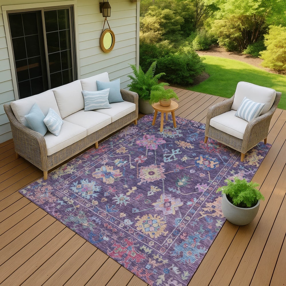 Machine Washable Indoor/ Outdoor Boho Traditional Chantille Rug