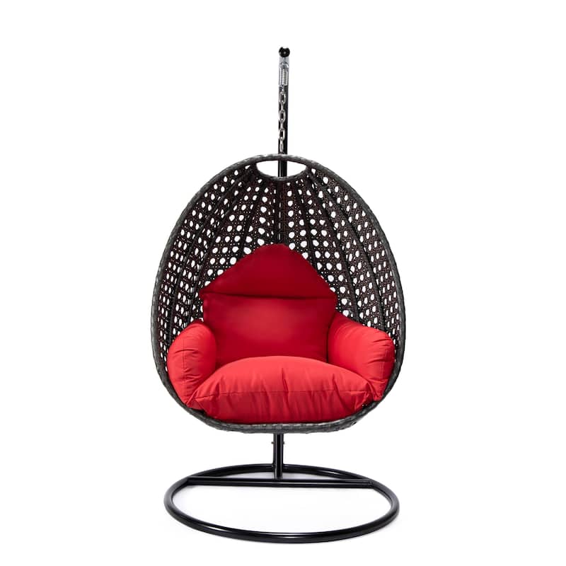LeisureMod Charcoal Single Seater Rattan Wicker Egg Swing Hanging Chair for Indoor Outdoor Patio Porch Backyard Garden