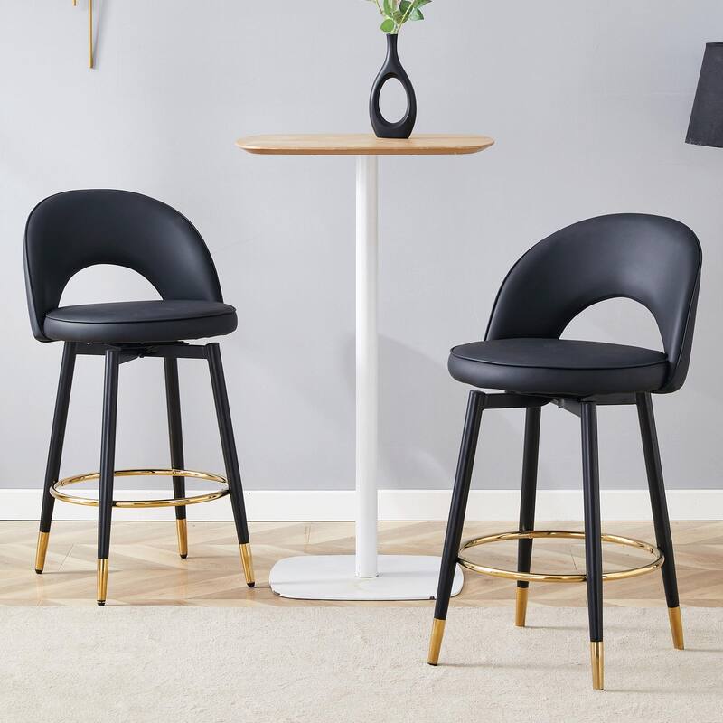 360 ° rotatable bar chair, Modern PU Upholstered Bar Chair with Metal Legs for Dining Room, Kitchen, Terrace, Set Of 2
