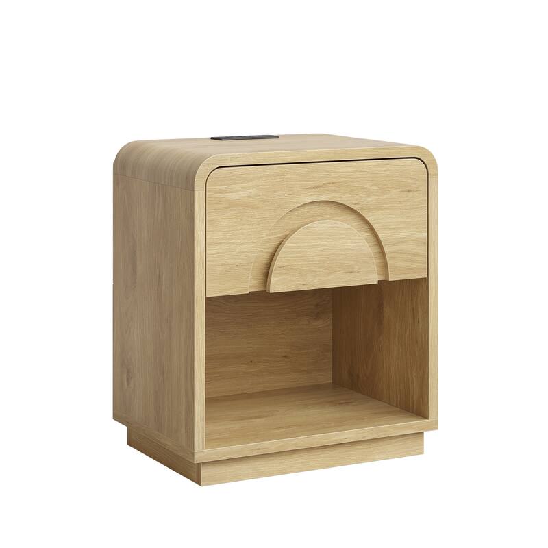 Bestier Nightstand with Charging Station, Modern LED End Table Bedside Table with Drawer & Open Shelf for Bedroom & Living Room